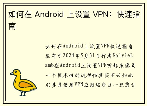 如何在 Android 上设置 VPN：快速指南