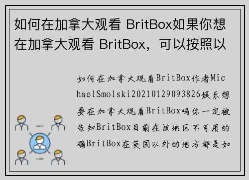 如何在加拿大观看 BritBox如果你想在加拿大观看 BritBox，可以按照以下步骤进行：