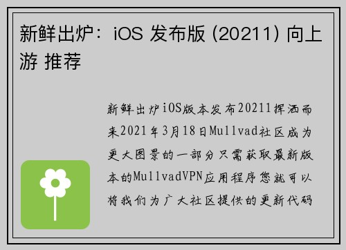 新鲜出炉：iOS 发布版 (20211) 向上游 推荐 